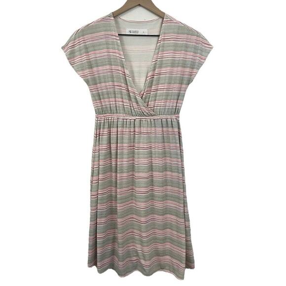 Carve Designs Dress Pink Gray Striped Knit Short Sleeve Sz S Babydoll Y2K V-neck - Picture 1 of 9
